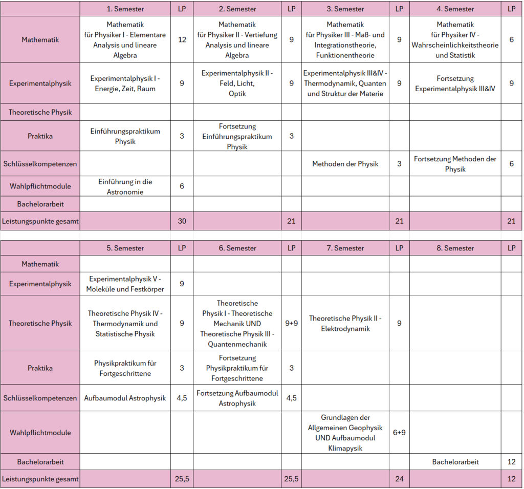 Beispielhafter Studienverlaufsplan